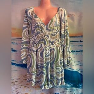 Endless Blu Womens Blue Fog Swirl Romper One Piece Size LG Brand New With Tags